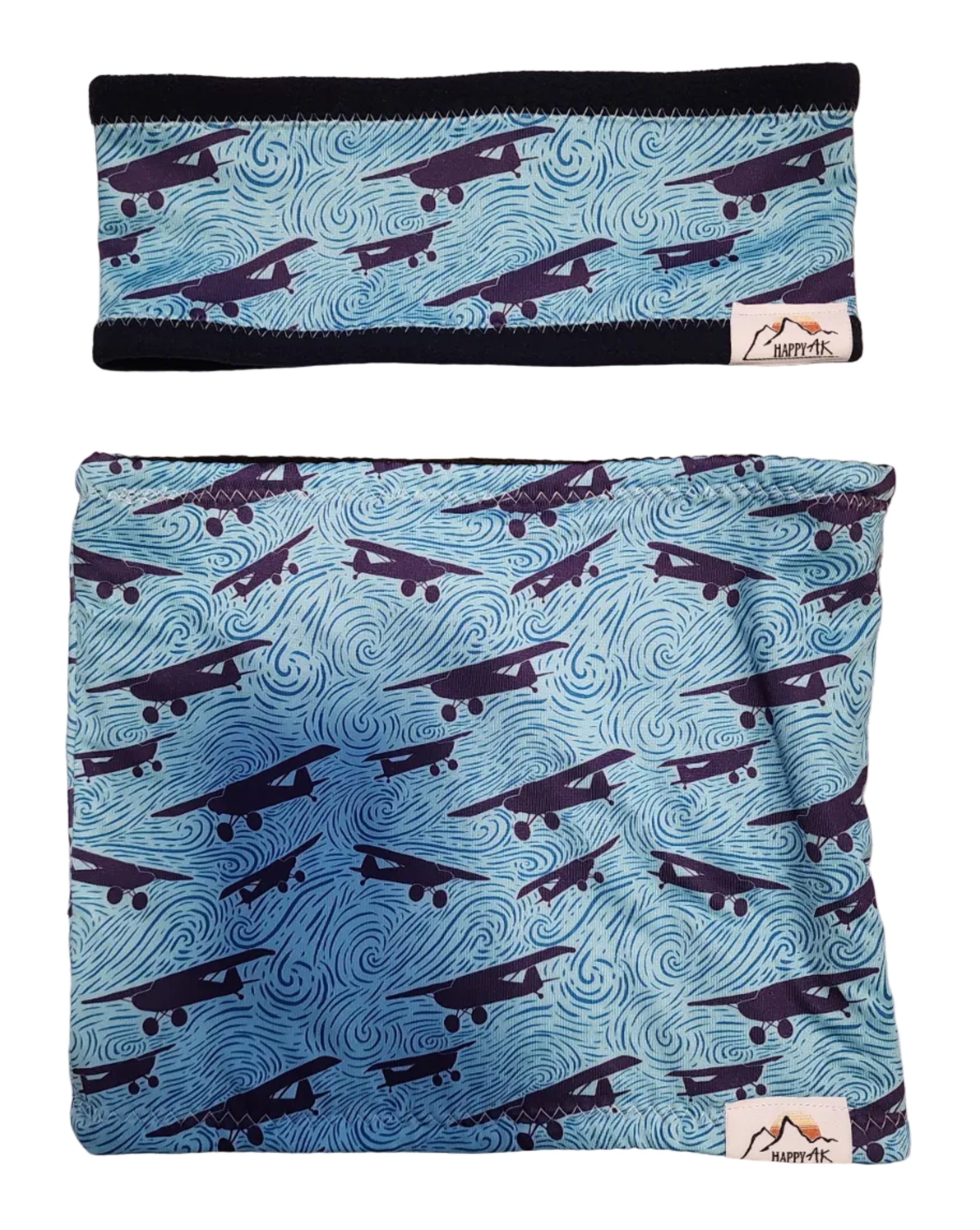 "Blue Planes" Fleece Headband | Fleece Neck Warmer